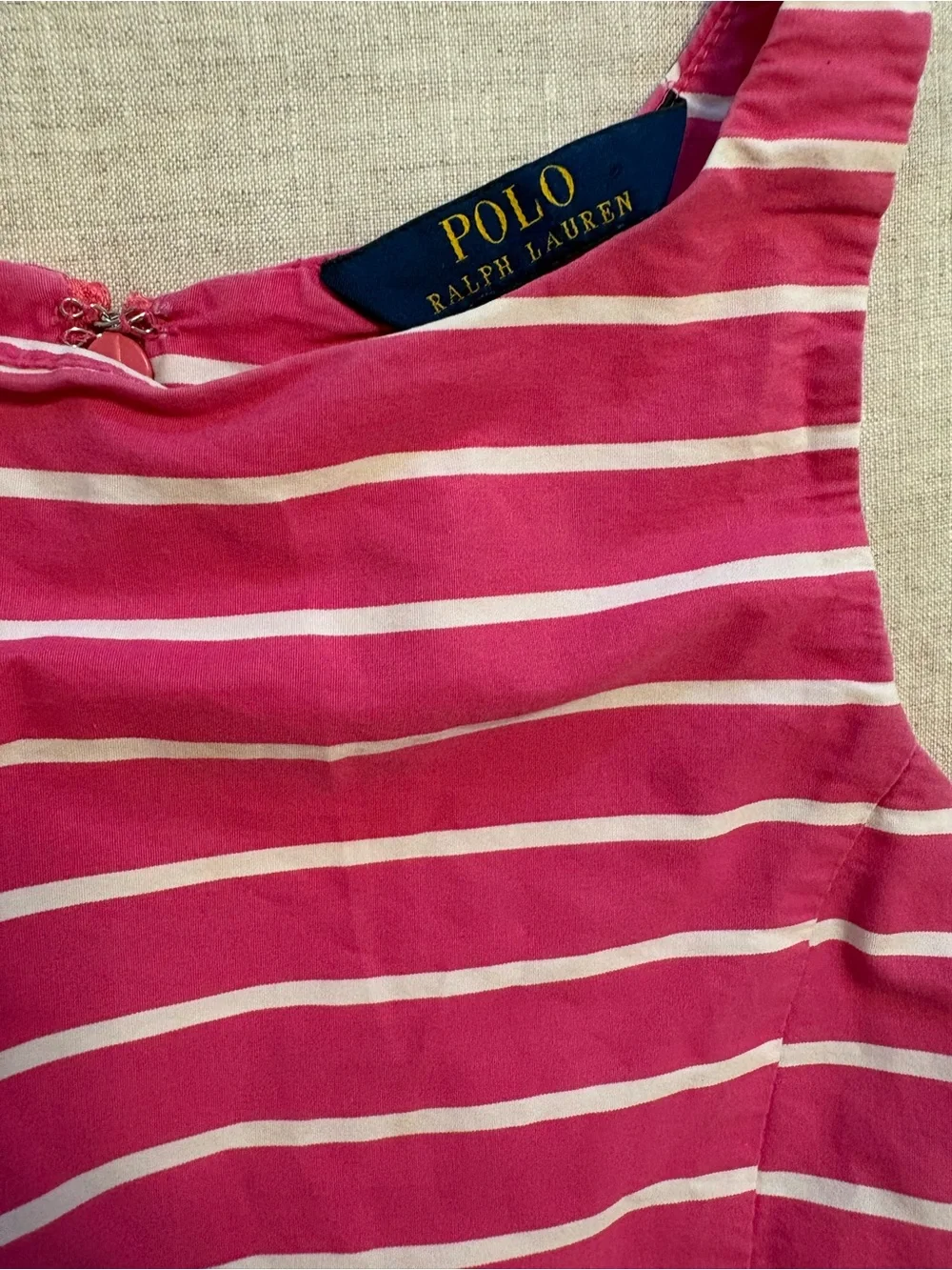 Polo Ralph Lauren Girls Pink White Striped Sleeveless Fit & Flare Dress